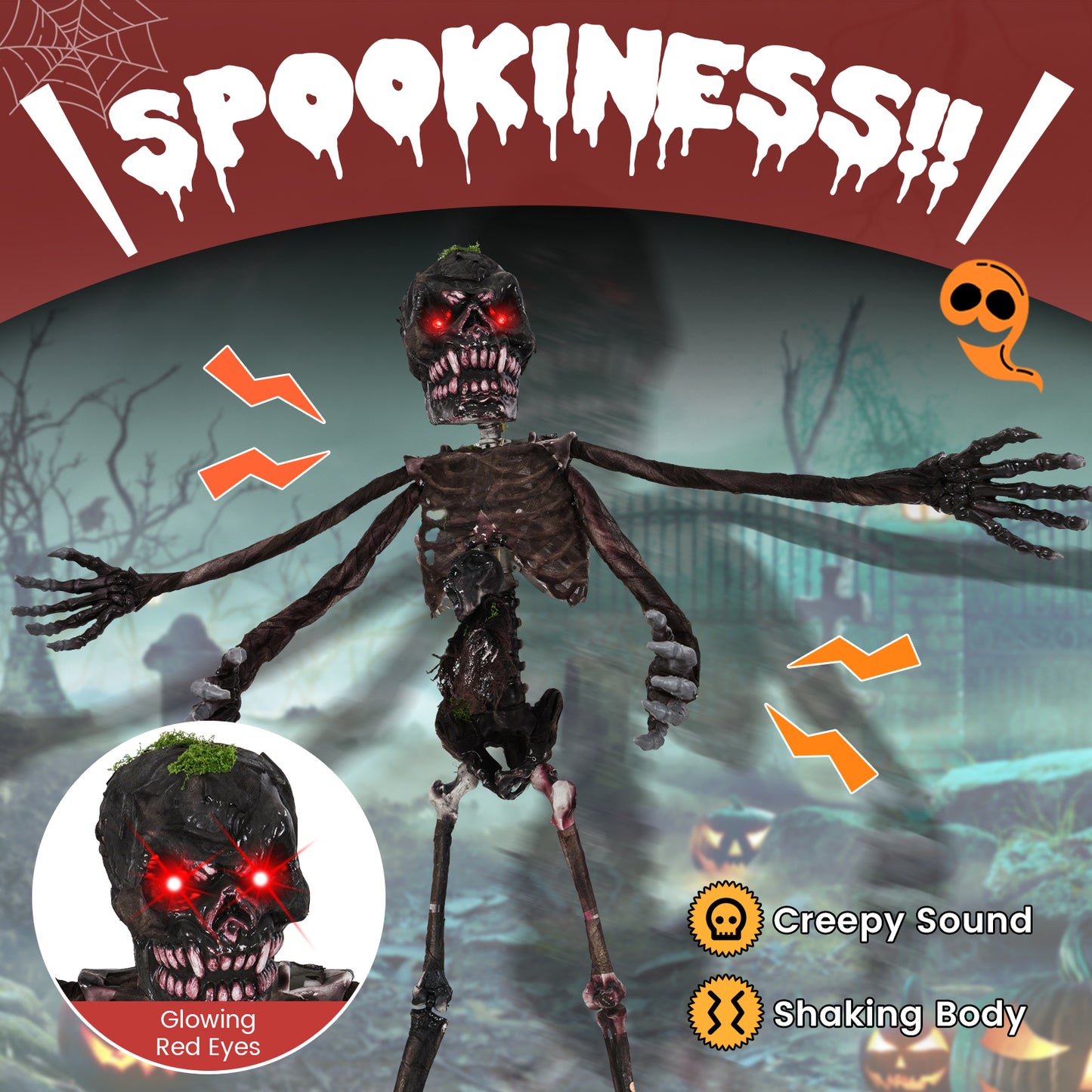 6 Feet Animated Halloween Decoration, LED Eyes, Spooky Sounds, Red Halloween at Gallery Canada