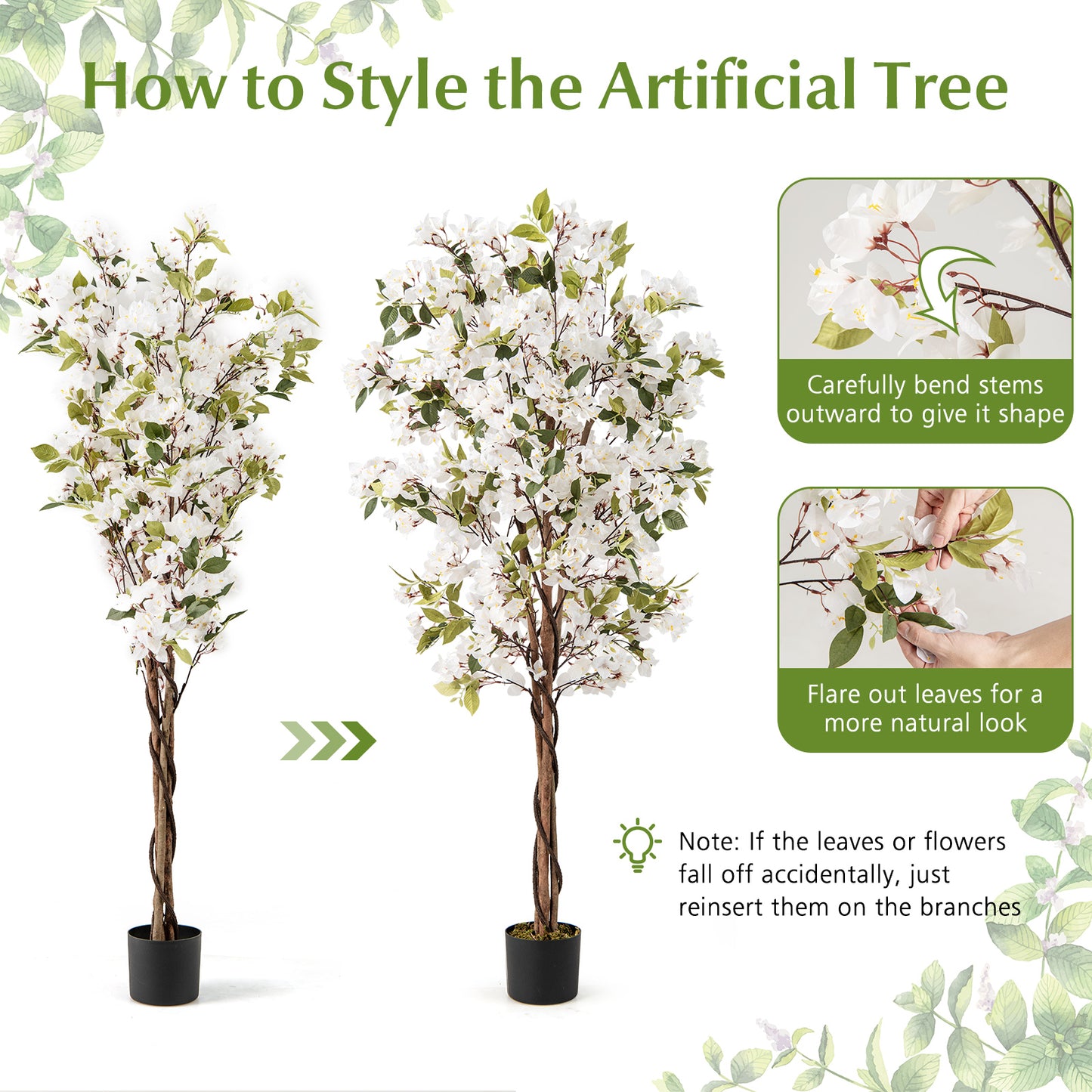6 Feet Artificial Bougainvillea Tree, 910 White Flowers, Set Of 2, White Faux Plants at Gallery Canada