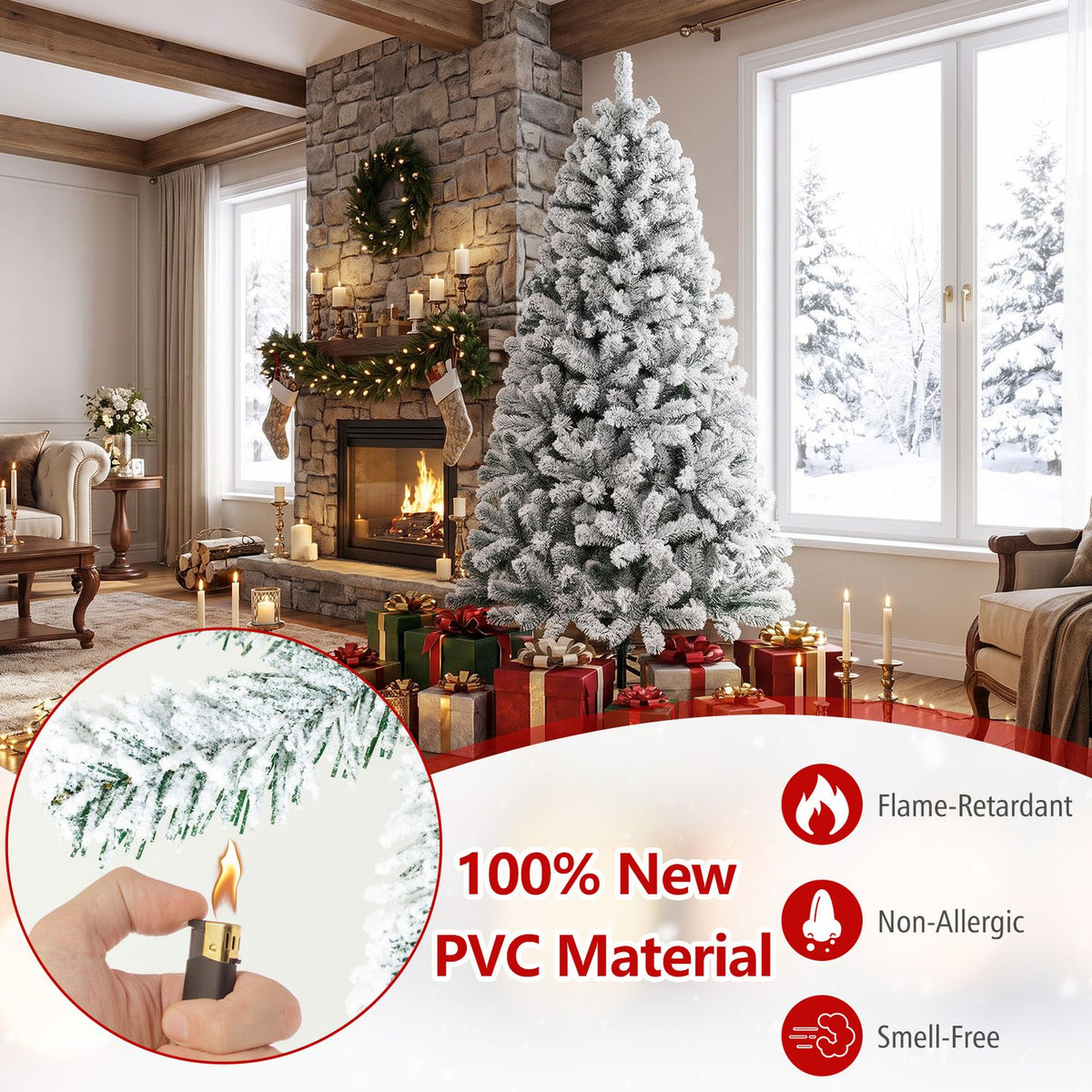 6 Feet Artificial Flocked Hinged Christmas Tree, White Christmas Tree at Gallery Canada
