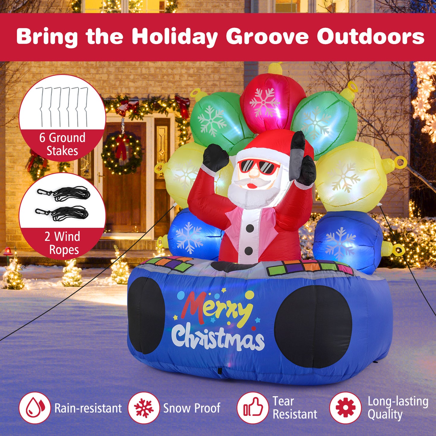 6 Feet Inflatable DJ Santa, Rotating Music Light, Flashing LEDs, Multicolor Christmas Inflatables at Gallery Canada
