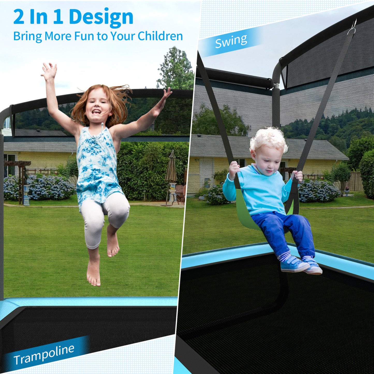 6 Feet Kids Trampoline With Swing Safety Fence, Blue Trampolines at Gallery Canada