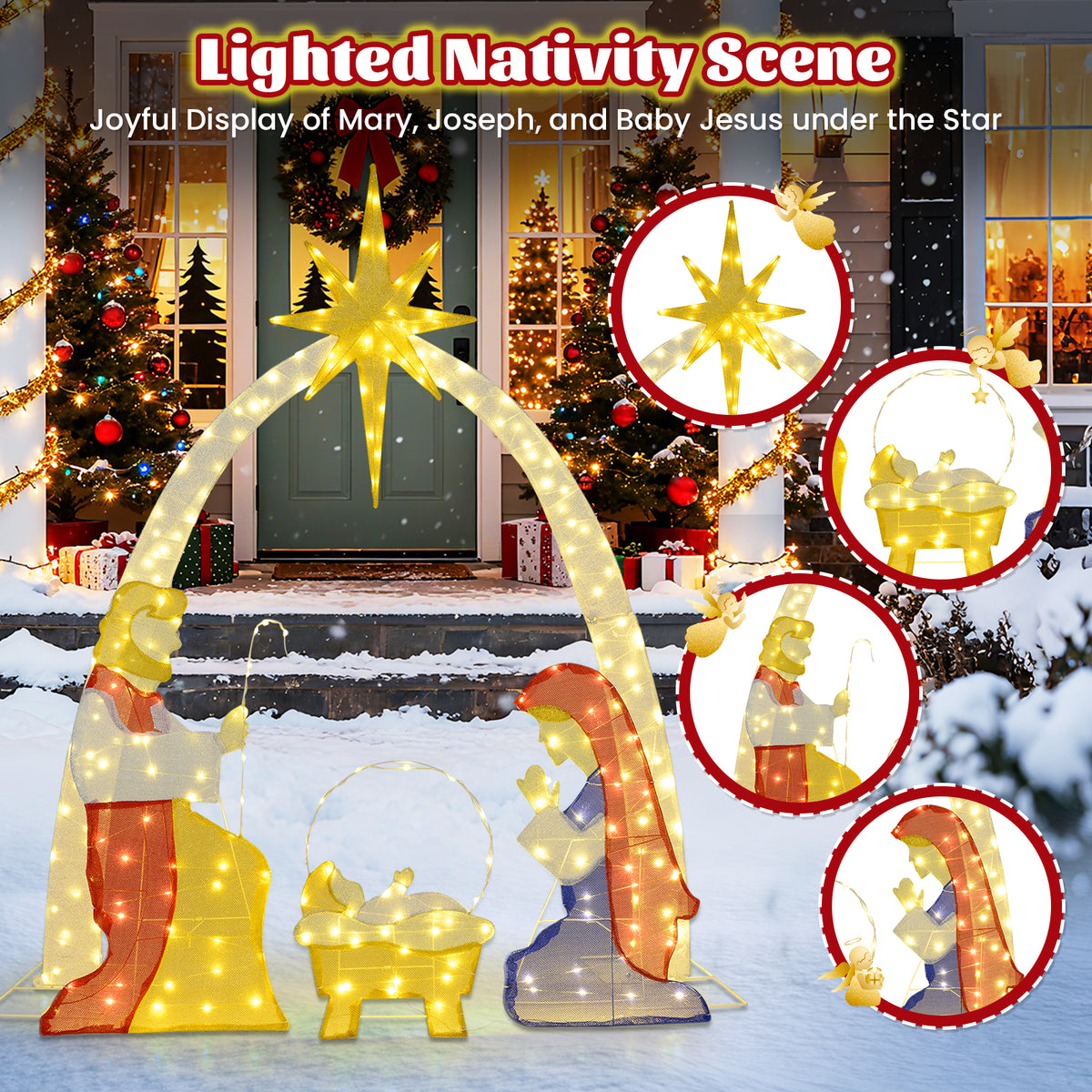 6 Feet Nativity Scene Yard Decoration, 240 Warm White LED Lights Christmas Decor & Accessories at Gallery Canada