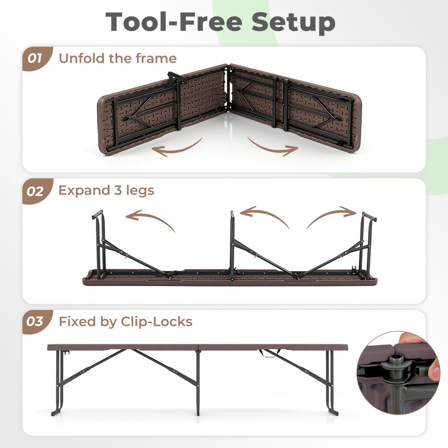 6 Feet Plastic Folding Bench Picnic Camping Dining Seat with Carrying Handle-coffee, Coffee Camping Furniture at Gallery Canada