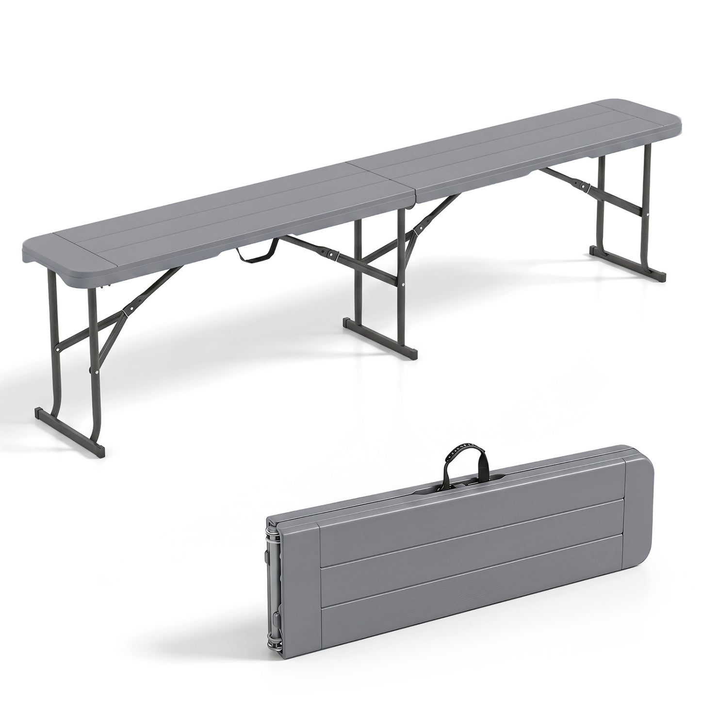 6 Feet Plastic Folding Bench Picnic Camping Dining Seat with Carrying Handle, Gray Camping Furniture Gray at Gallery Canada