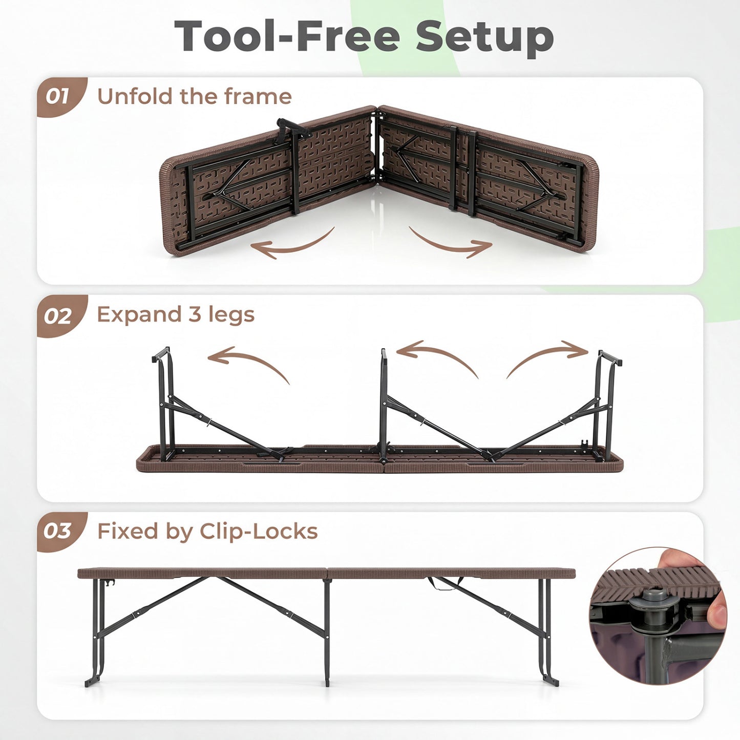 6 Feet Plastic Folding Bench Picnic Camping Dining Seat with Carrying Handle, Brown Camping Furniture at Gallery Canada