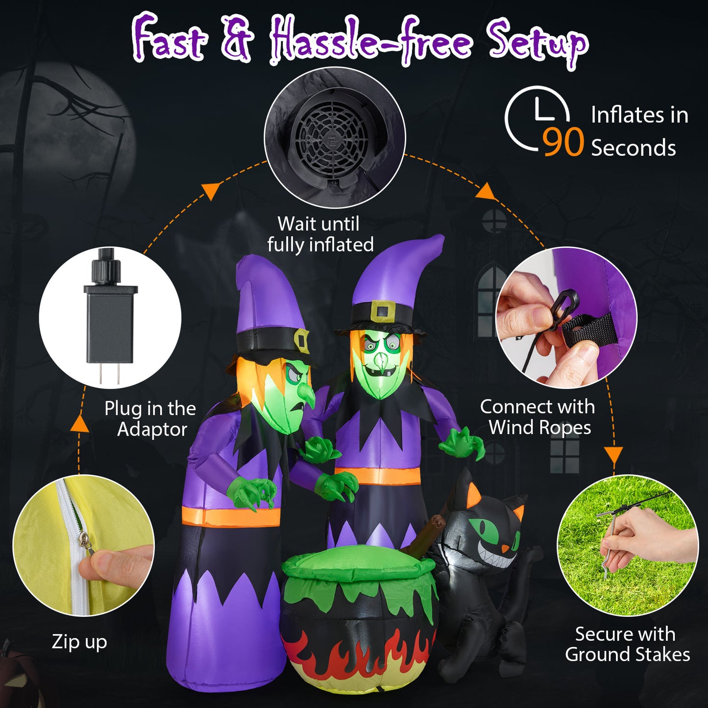 6 Ft Inflatable Halloween Witch With Cauldron, Black Cat Halloween at Gallery Canada