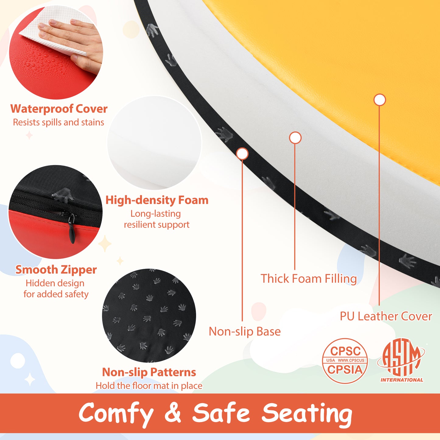 6 PCS Round Floor Cushions, With Handles, Multicolor Kids Chairs & Seating at Gallery Canada
