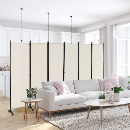 6 Panel 5.7 Feet Rolling Room Divider On Wheels, White Room Dividers White at Gallery Canada