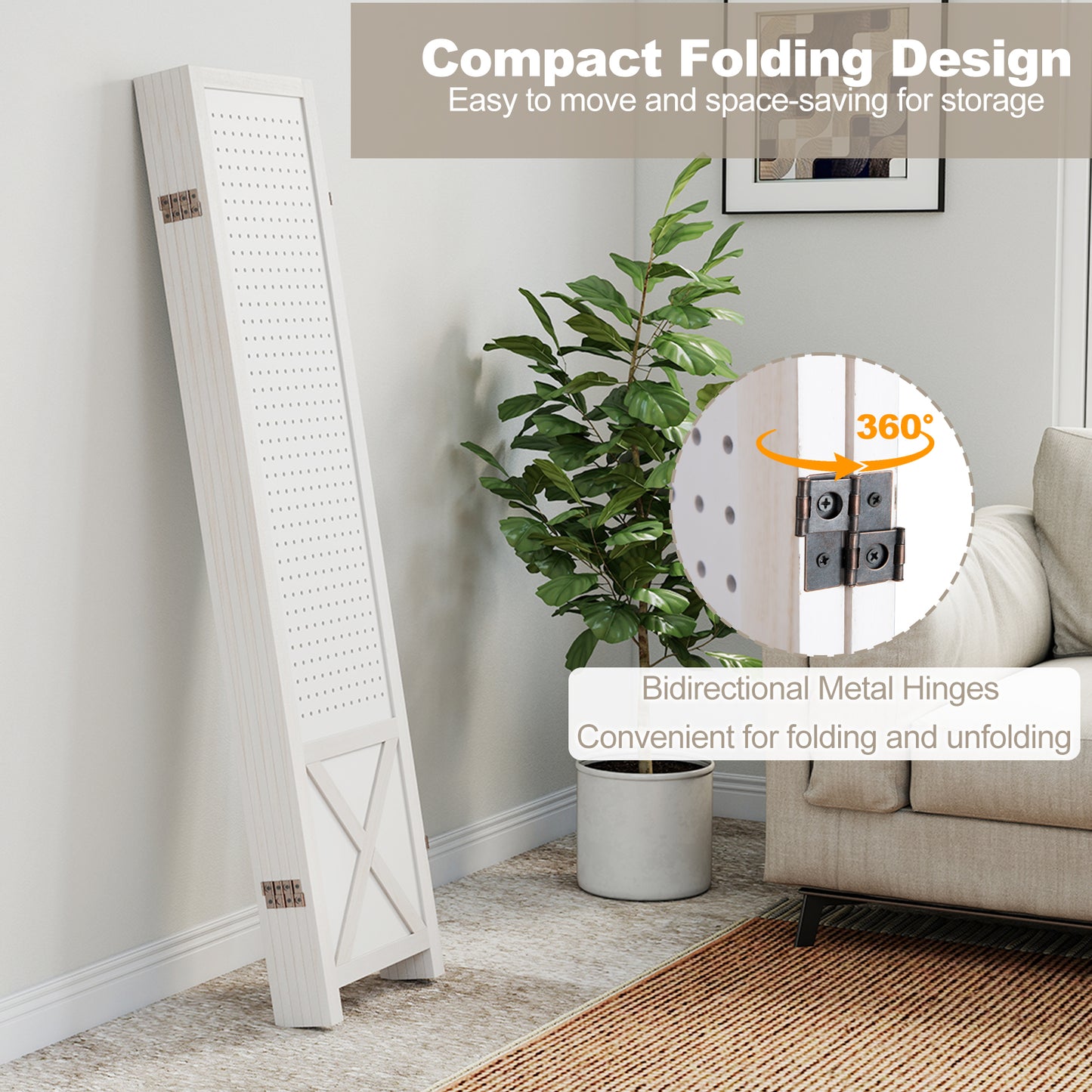 6-Panel Pegboard Room Divider, 67 Inches Tall, Foldable Privacy Screen Room Dividers at Gallery Canada
