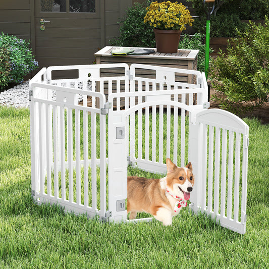 6-Panel Tall Dog Playpen Foldable Pet Fence with Locking Door, White Pet Gate White at Gallery Canada