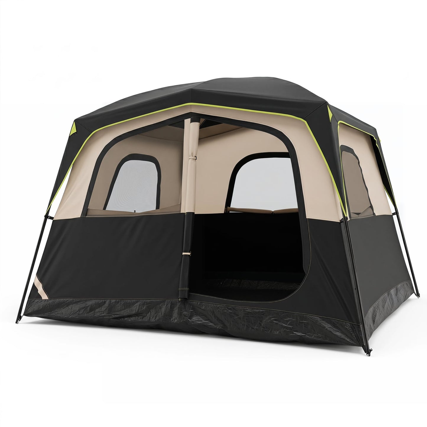 6-Person Camping Tent, Easy Setup Cabin with Rainfly, Mesh Windows, Black