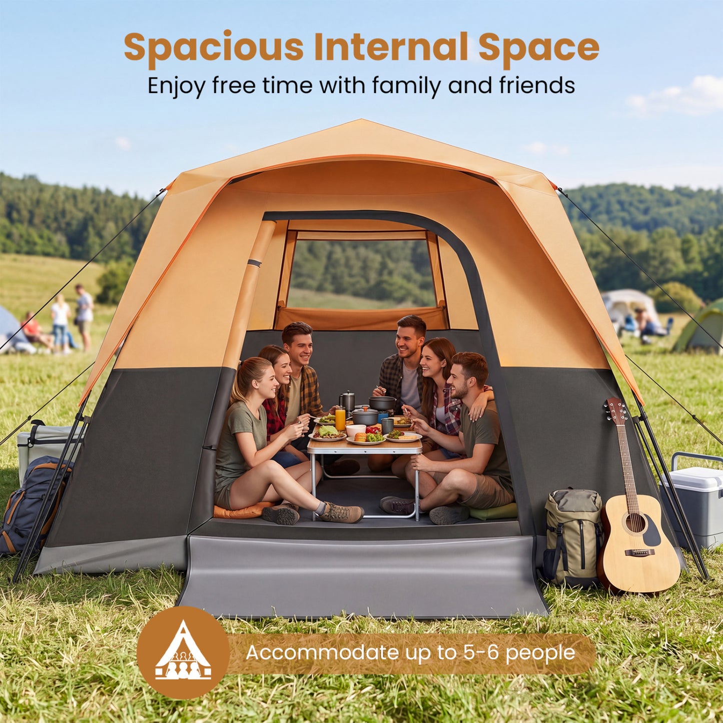 6-Person Blackout Instant Cabin Tent, Orange