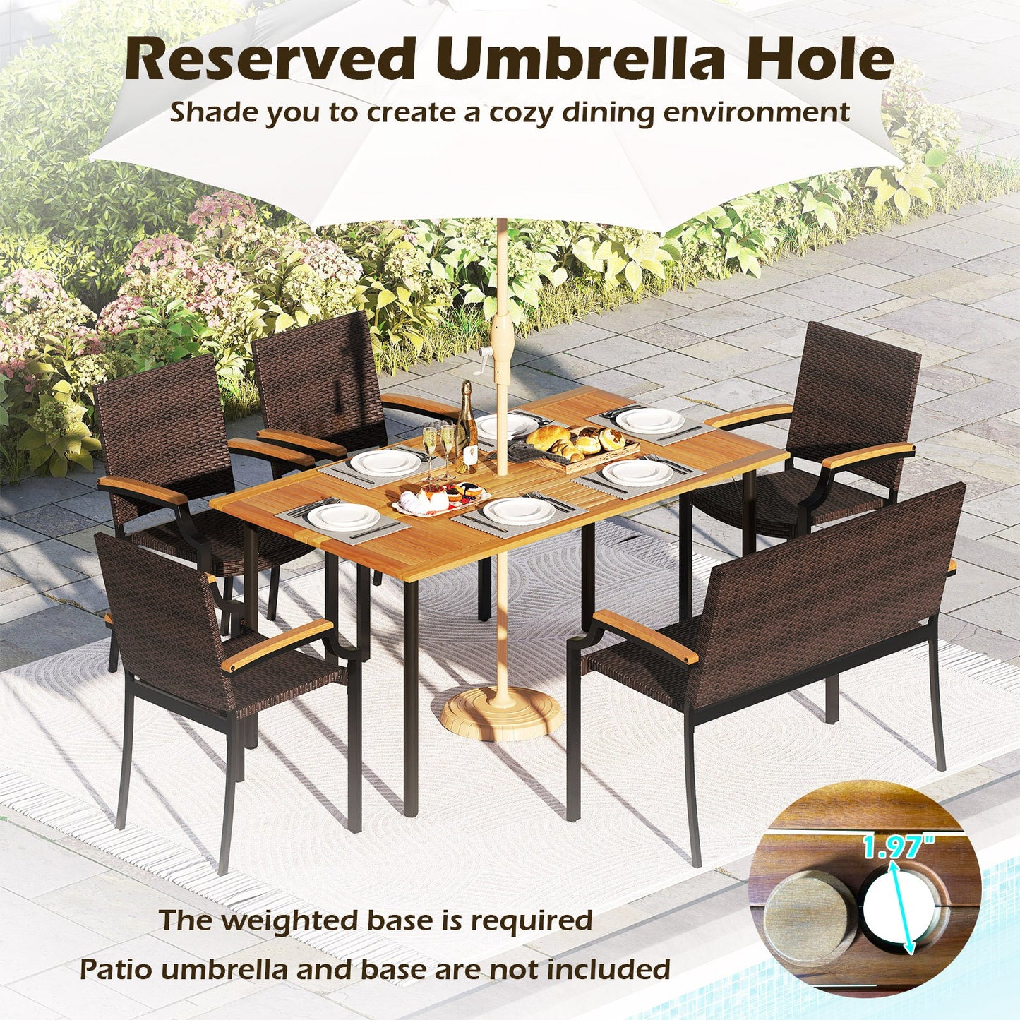 6 Pieces Outdoor Dining Set with Umbrella Hole Patio Dining Sets at Gallery Canada