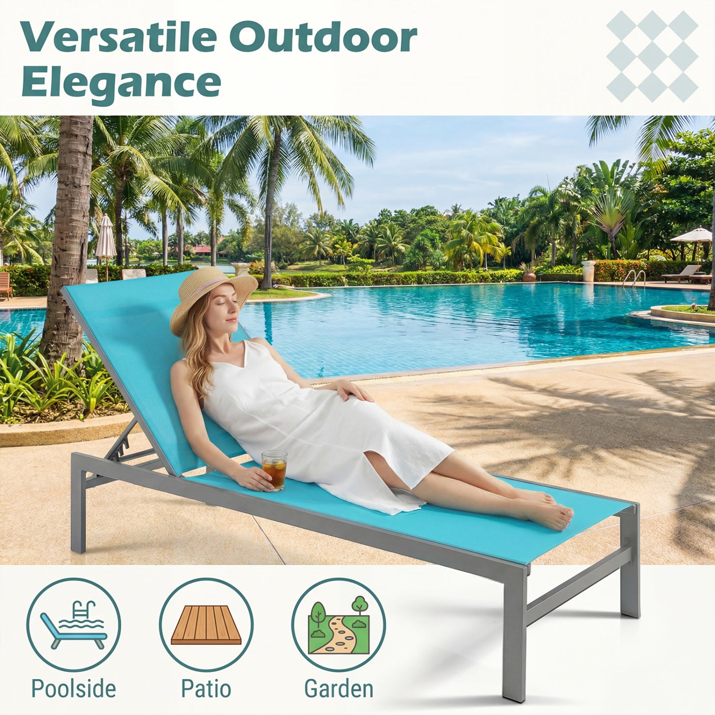 6-Position Chaise Lounge Chair, Rustproof Aluminium Frame, Turquoise Outdoor Chaise Lounges at Gallery Canada