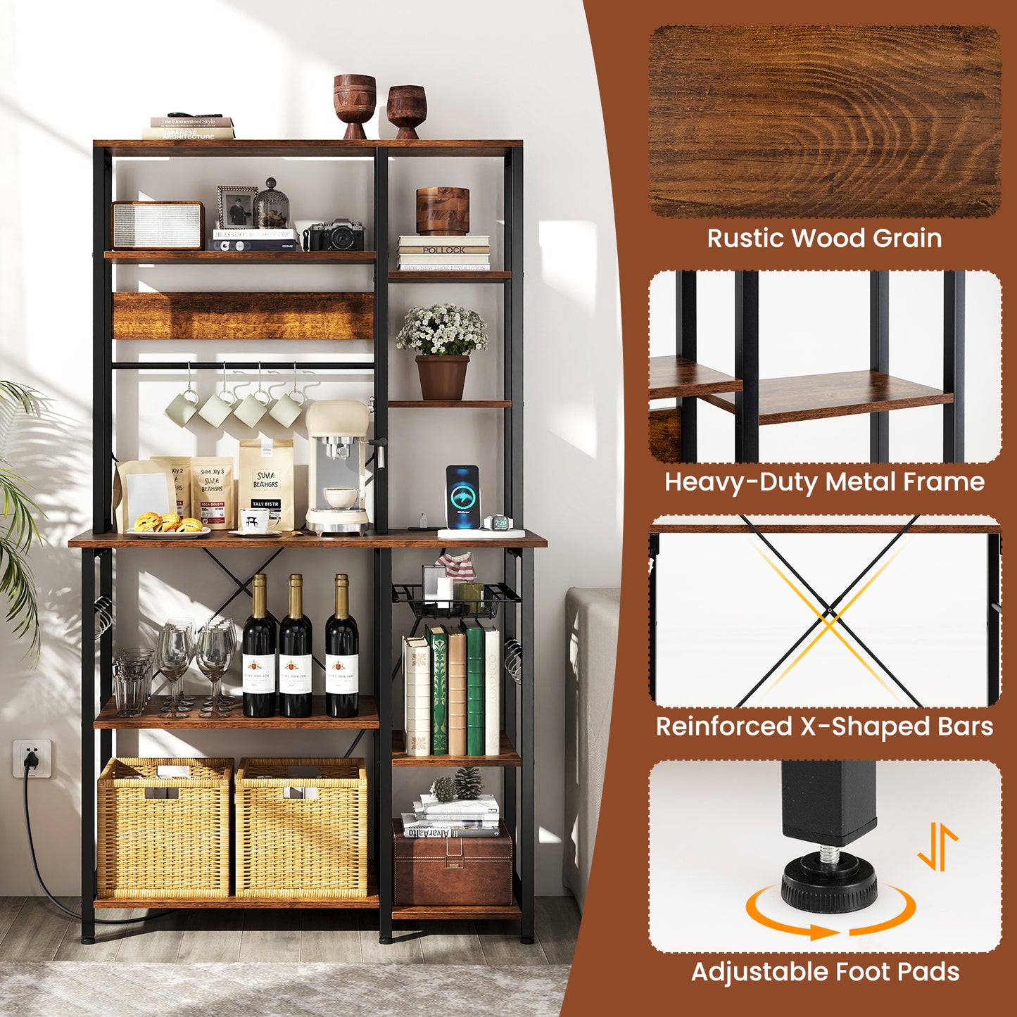 6-Tier Bakers Rack, Wooden Open Shelves, Brown Baker's Racks at Gallery Canada