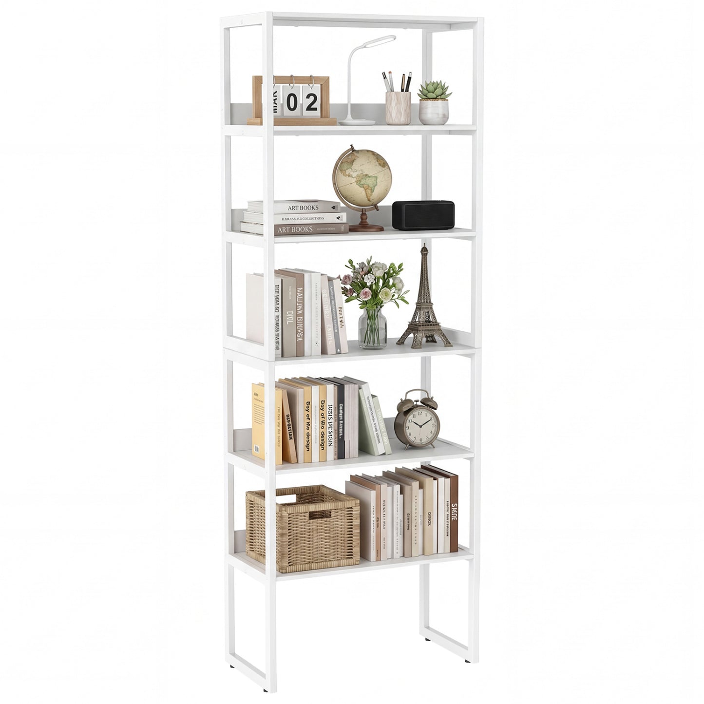 6-Tier Book Shelf with Metal Frame and 4 Anti-Tipping Kits Detachable Shelves, White Bookcases White at Gallery Canada