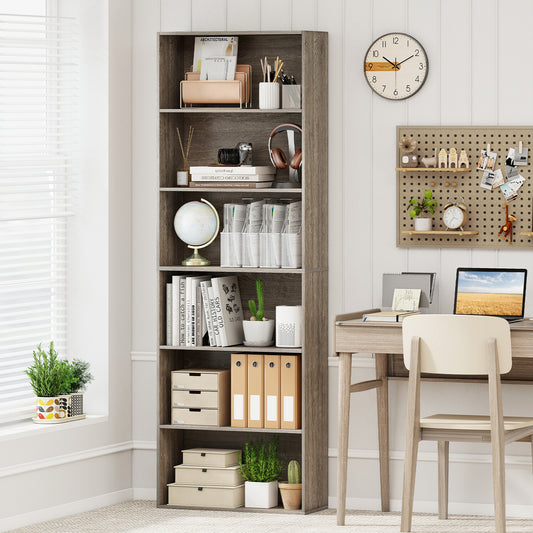 6-Tier Bookcase with 6 Open Shelves and Anti-Toppling Kits, Gray Bookcases Gray at Gallery Canada