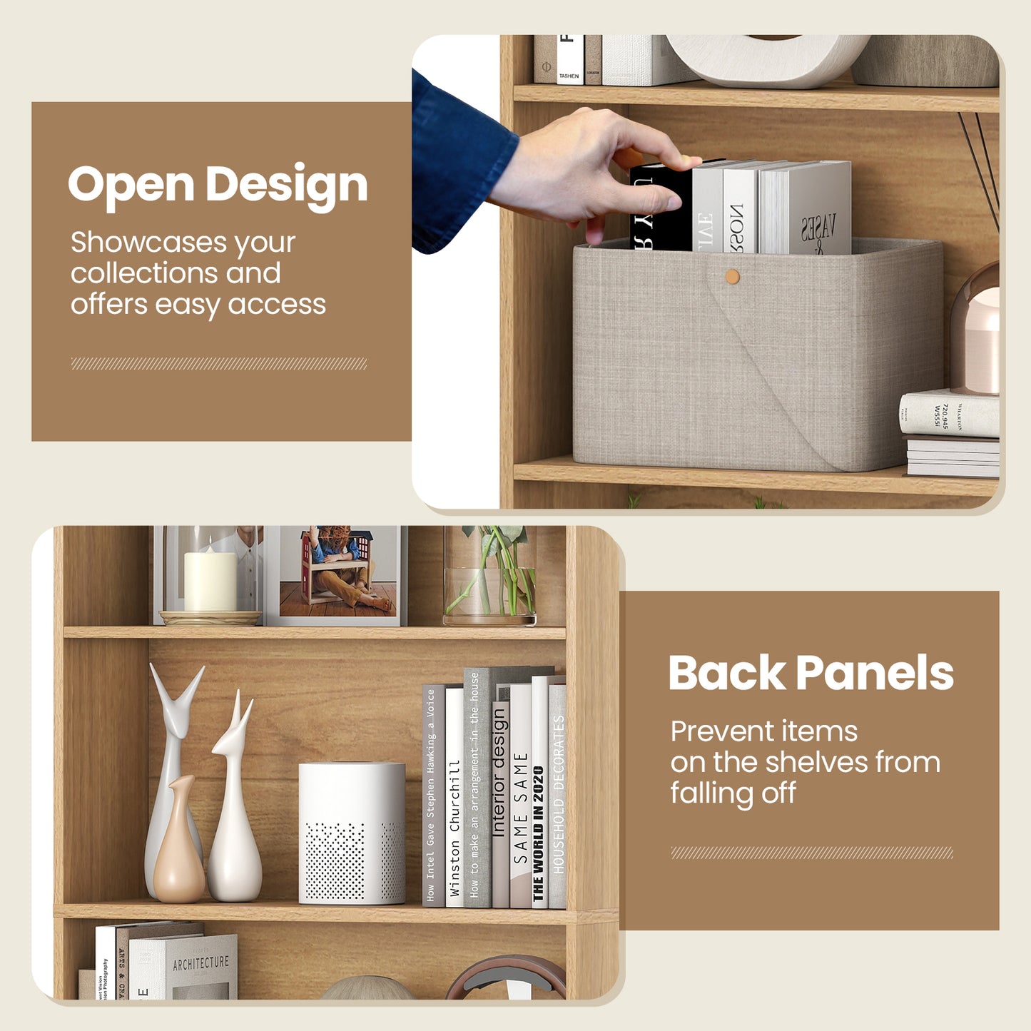 6-Tier Bookcase with 6 Open Shelves and Anti-Toppling Kits, Natural Bookcases at Gallery Canada