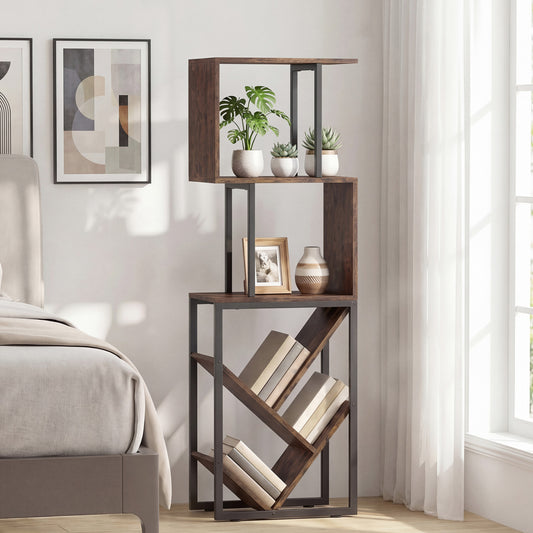 6-Tier Tree S-Shaped Geometric Bookcase, Brown