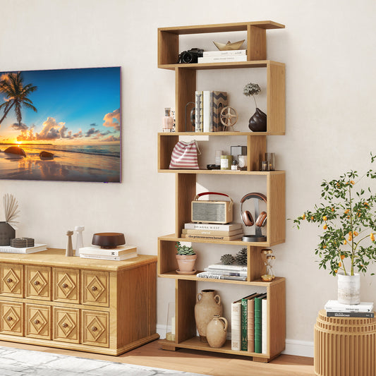 6-Tier Geometric Bookshelf with 2 Anti-Tipping Kits for Home Office-NA, Natural Bookcases Natural at Gallery Canada