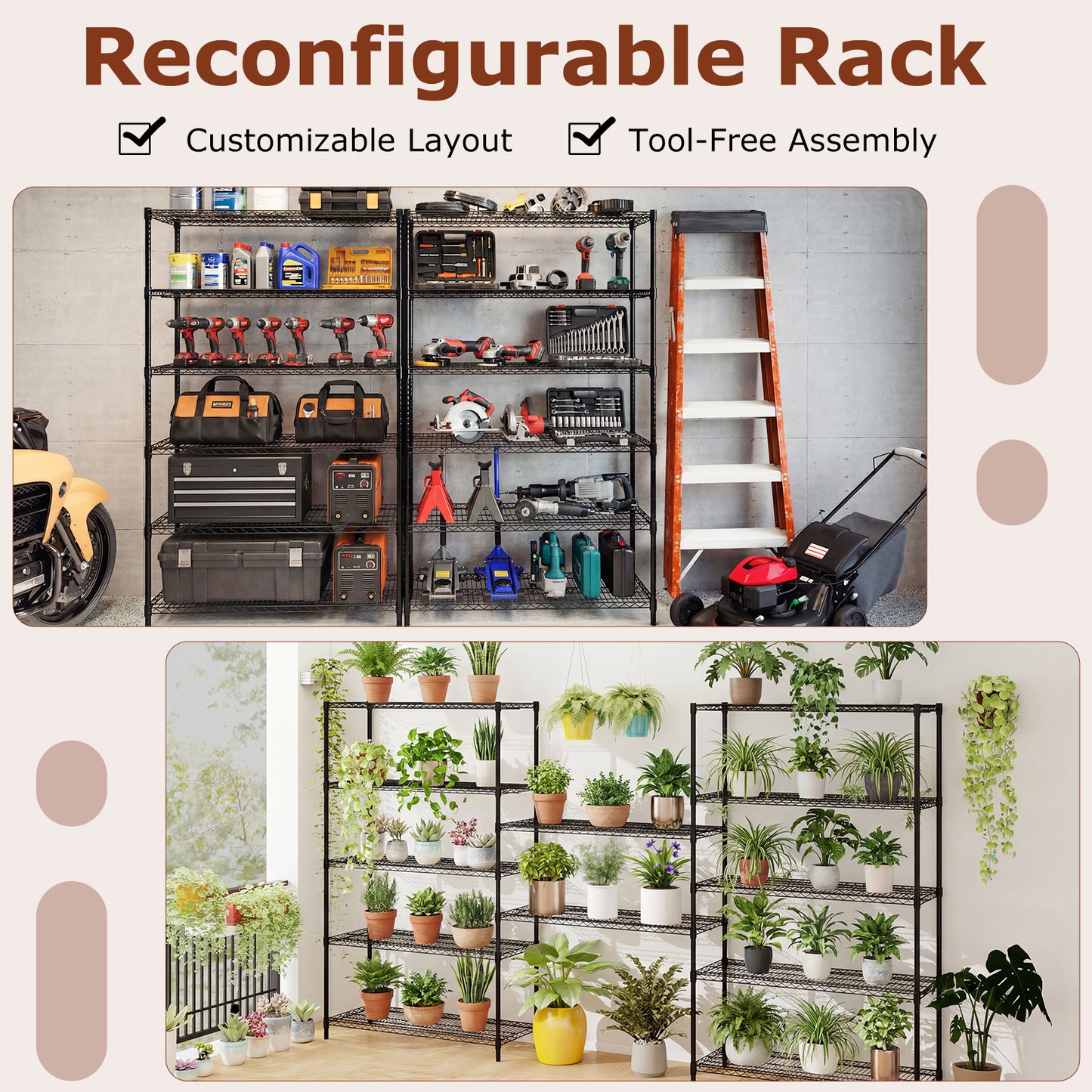 6-Tier Metal Storage Shelving Unit Set of 2 Adjustable Utility Shelf with V-Shaped Wire Rack, Black Garages at Gallery Canada