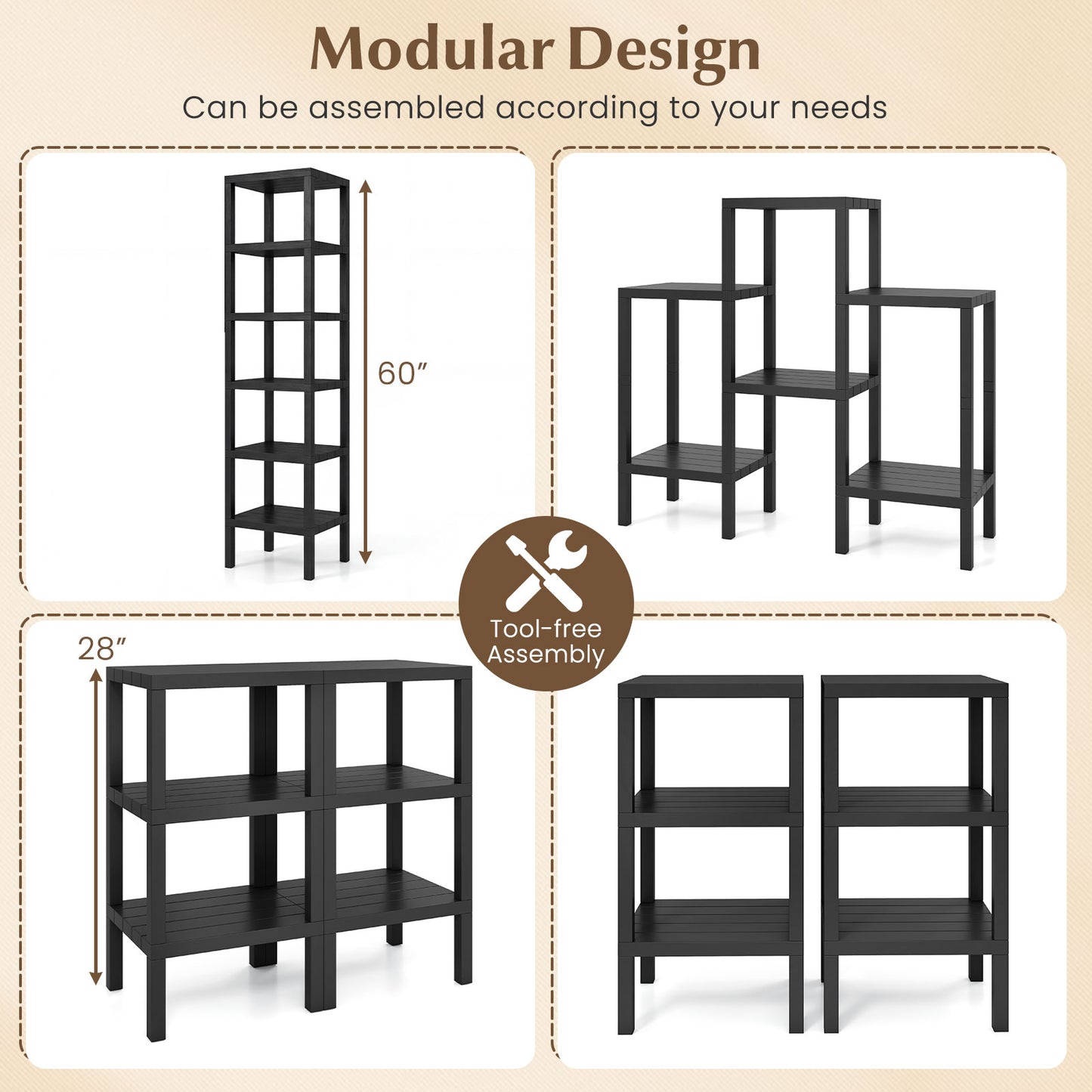 6-Tier Plastic Modular Storage Shelves for Living Room and Kitchen, Black Raised Garden Beds at Gallery Canada