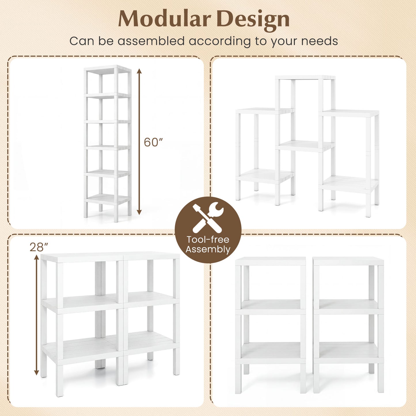 6-Tier Plastic Modular Storage Shelves for Living Room and Kitchen, White Raised Garden Beds at Gallery Canada