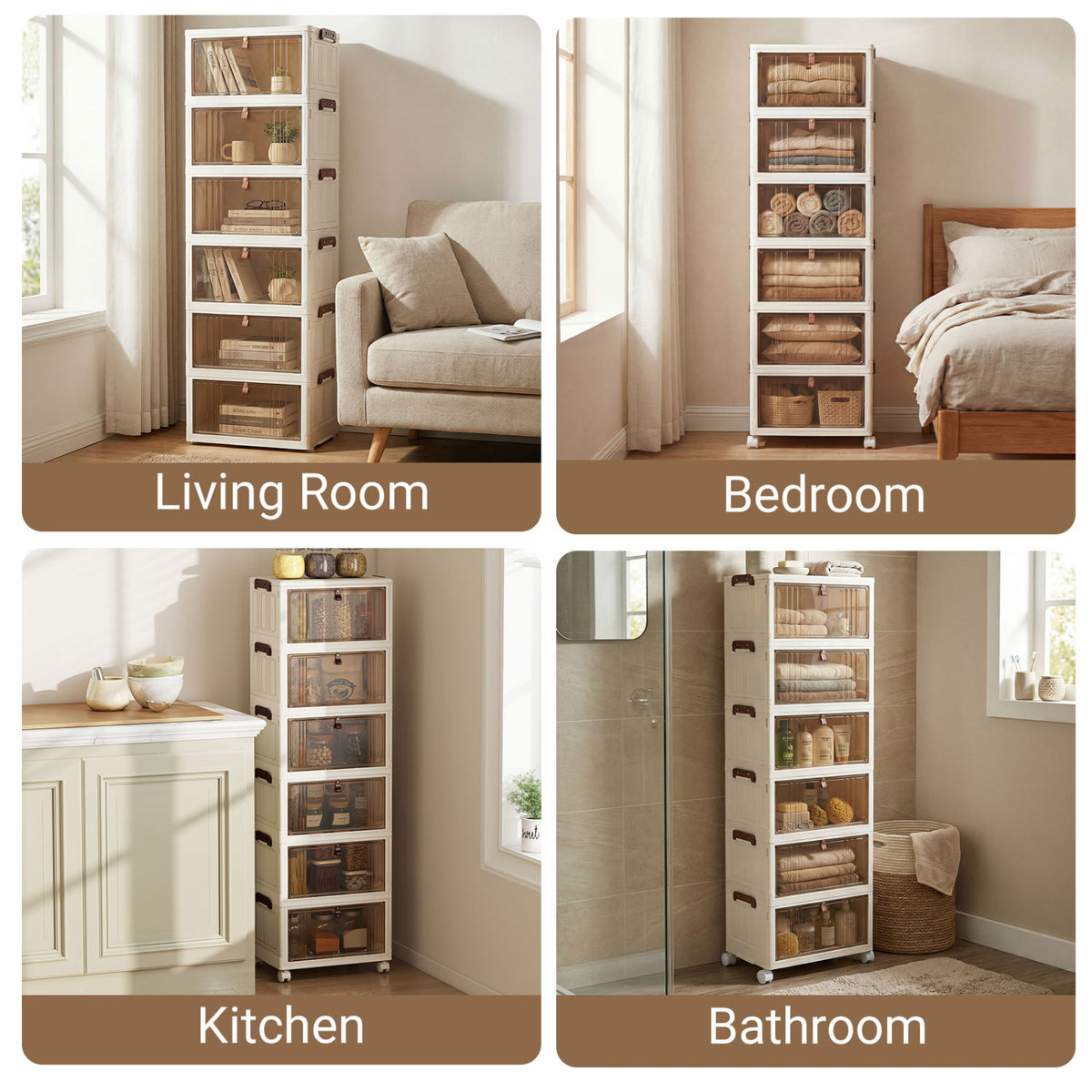 6-Tier Stackable Shoe Box, Lid Doors, Lockable Wheels, White Shoe Racks & Storage Benches at Gallery Canada