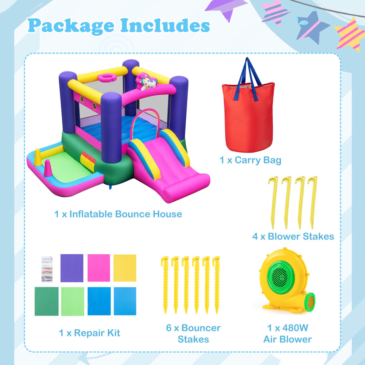 6-In-1 Inflatable Bounce House With Slide, Ball Pit, 480W Blower, Multicolor Bounce House at Gallery Canada