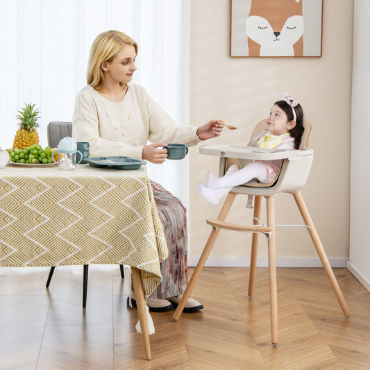 6-in-1 Convertible Wooden Highchair with Safety Harness and Adjustable Legs, Light Brown High Chairs Light Brown at Gallery Canada