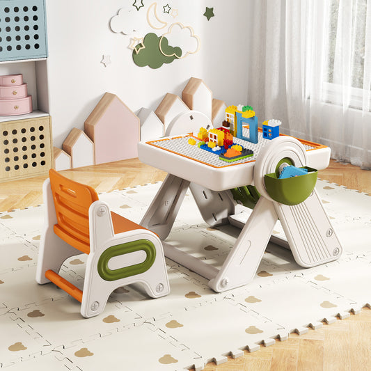 6-In-1 Multi-Activity Children Table And Chair Set, Folding Art Easel, Orange Kids Table & Chair Sets Orange at Gallery Canada