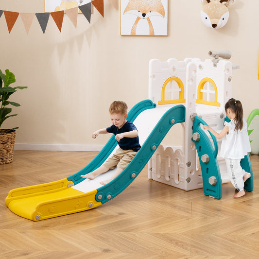 6-in-1 Toddler Slide, L-Shaped Playground, Basketball Hoop, Yellow Climbers & Slides Yellow at Gallery Canada