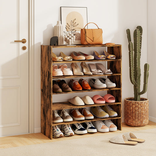 6-Tier Shoe Rack With Anti-Tipping Device, Rustic Brown Shoe Racks & Storage Benches Rustic Brown at Gallery Canada