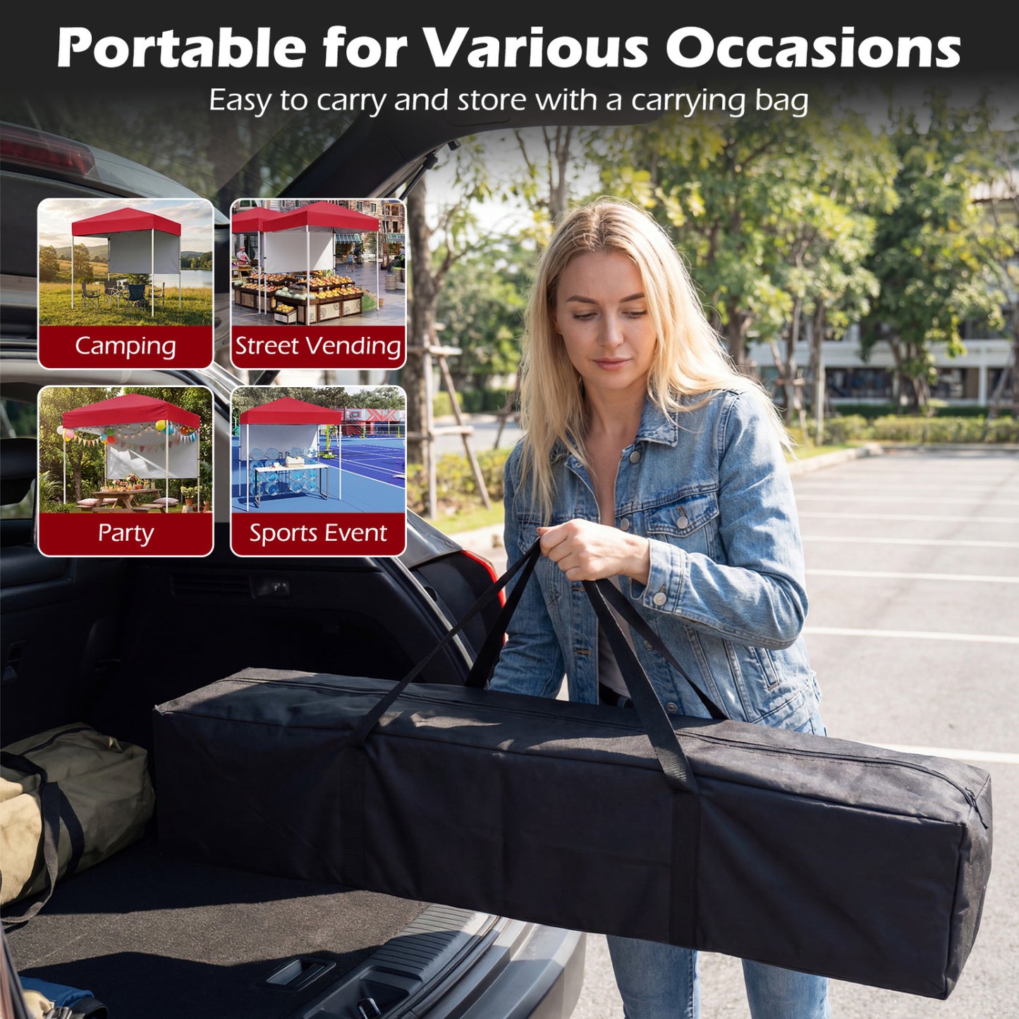 6x4 FT Pop-Up Canopy Tent with Half Sidewall, Red