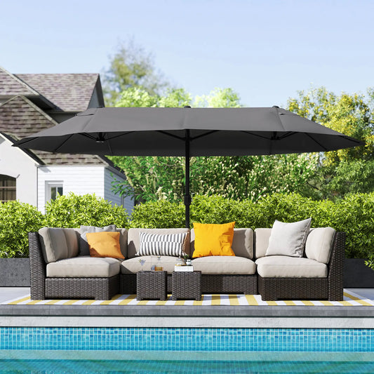 15ft Double-Sided Sun Umbrella, Twin Canopy, Crank, Black Sun Umbrellas Black at Gallery Canada