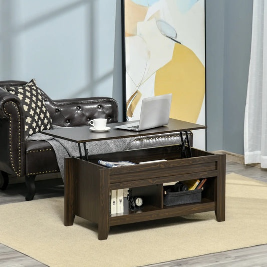 Lift Top Coffee Table, Hidden Storage, Open Shelves, Dark Walnut Coffee Tables Dark Walnut at Gallery Canada