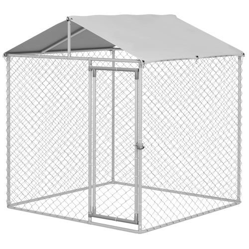 6.6' x 6.6' x 7.8' Walk in Outdoor Dog Kennel Heavy Duty Galvanised Steel Chain Link with UV-resistant Roof, Silver