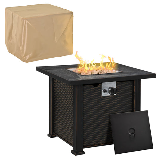 30 Inch Outdoor Gas Fire Pit Table, 50,000BTU Wicker Auto Ignition Propane Fire Table w/ Lid, Lava Rocks and Cover, CSA Certification for Patio - Gallery Canada