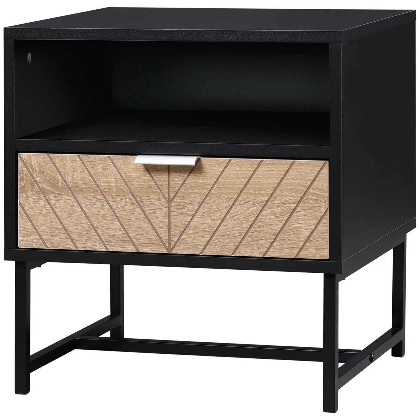 Modern Bedside Table with Drawer, Storage Shelf, Oak, Black Bedside Tables at Gallery Canada