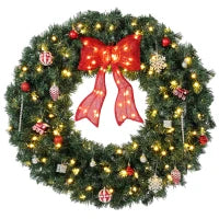 Artificial Xmas Wreath 36" Pre-Lit 130 LED Lights, Green