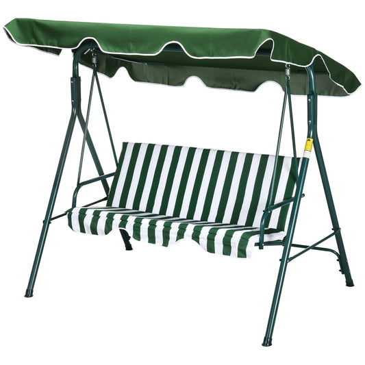 3-Seater Outdoor Porch Swing with Adjustable Canopy, Patio Swing Chair for Garden, Poolside, Backyard, Green and White - Gallery Canada