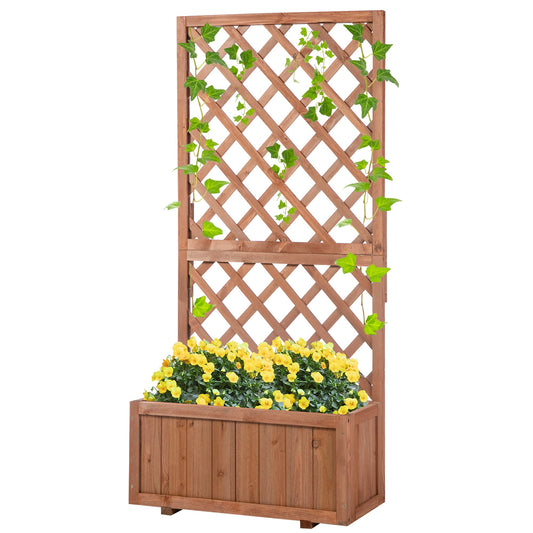 2.4 x 1 x 4.9 ft Garden Wooden Pine Trough Planter with Topped Trellis Climbing Plants Flower Raised Bed, Orange - Gallery Canada