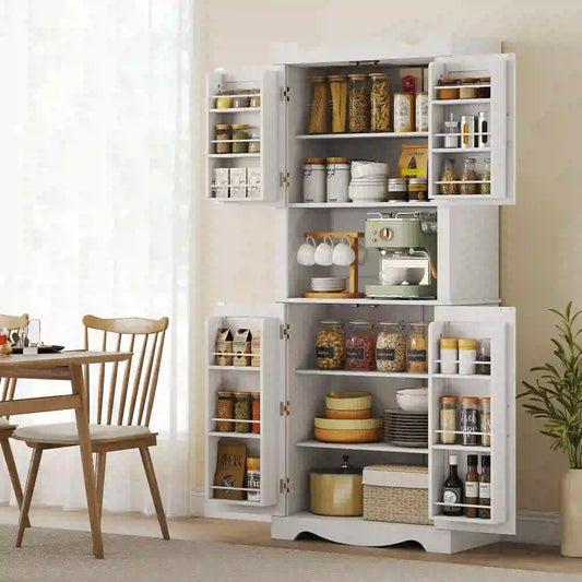73 Inch Kitchen Pantry Cabinet, Adjustable Shelves, Microwave Stand, White Kitchen Pantry Cabinets White at Gallery Canada