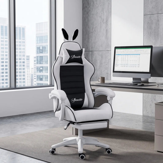 Racing Gamer Chair, PU Leather with Footrest, Headrest, Lumbar Support, Black Video Game Chairs Black, White at Gallery Canada