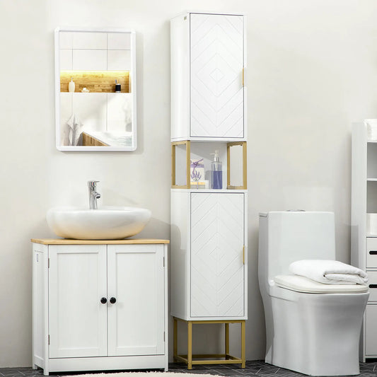 Tall Bathroom Storage Cabinet, Narrow with Adjustable Shelf, White Bathroom Cabinets White, Gold at Gallery Canada