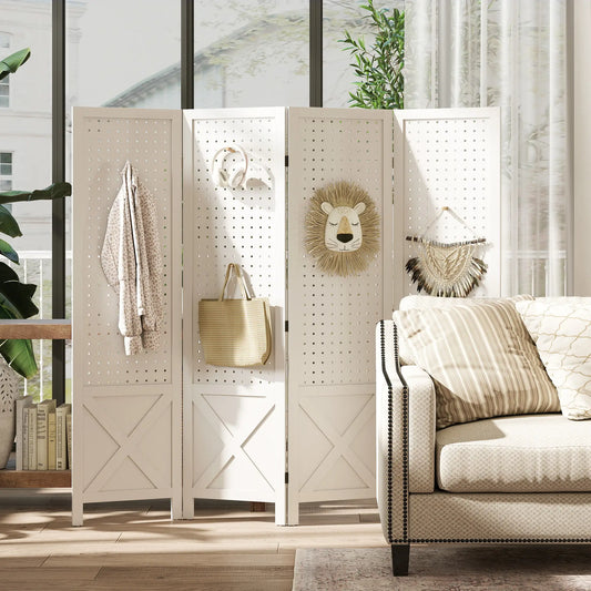 56.9" Wooden Room Divider, 4 Panel Folding Privacy Screen, White Room Dividers White at Gallery Canada