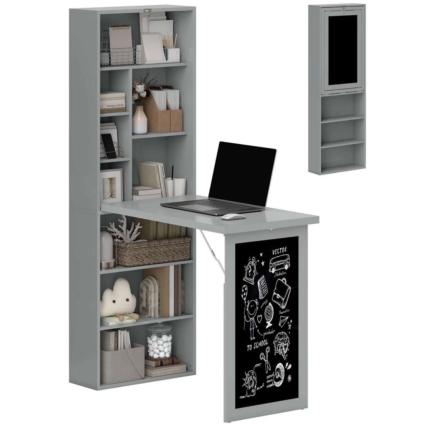 Fold-Out Convertible Office Desk, Wall Mount, Blackboard, Shelf, Charcoal Grey Computer Desks at Gallery Canada