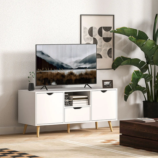 TV Stand for 50" TV, Storage with Shelf, Drawer, 2 Cabinets, White TV Stands White at Gallery Canada