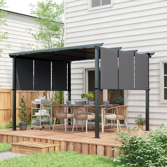 10' x 12' Metal Pergola, Retractable Canopy, Garden Patio Backyard Deck Pergolas Dark Grey at Gallery Canada