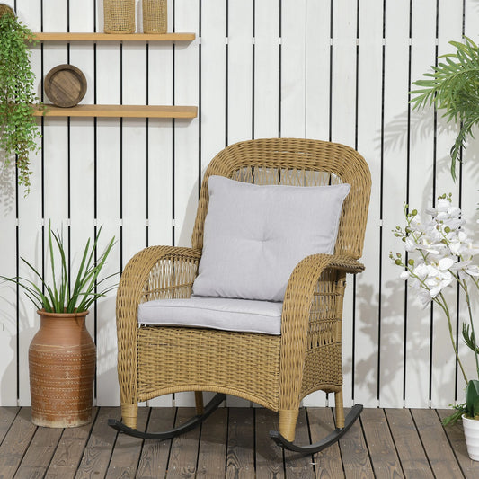 Rattan Rocking Chair With Cushion, Garden Porch Furniture, Light Grey Patio Chairs Yellow PE Rattan, Light Grey Fabric at Gallery Canada